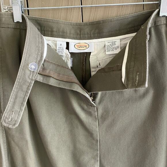 TALBOTS Sz 8 Skirt Cotton Long Neutral Minimalist Academia Back Slit Sage Modest - Picture 2 of 9